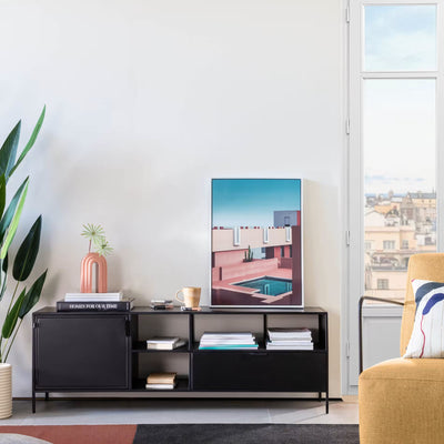 Rack TV con puerta y cajón | METAL BLACK