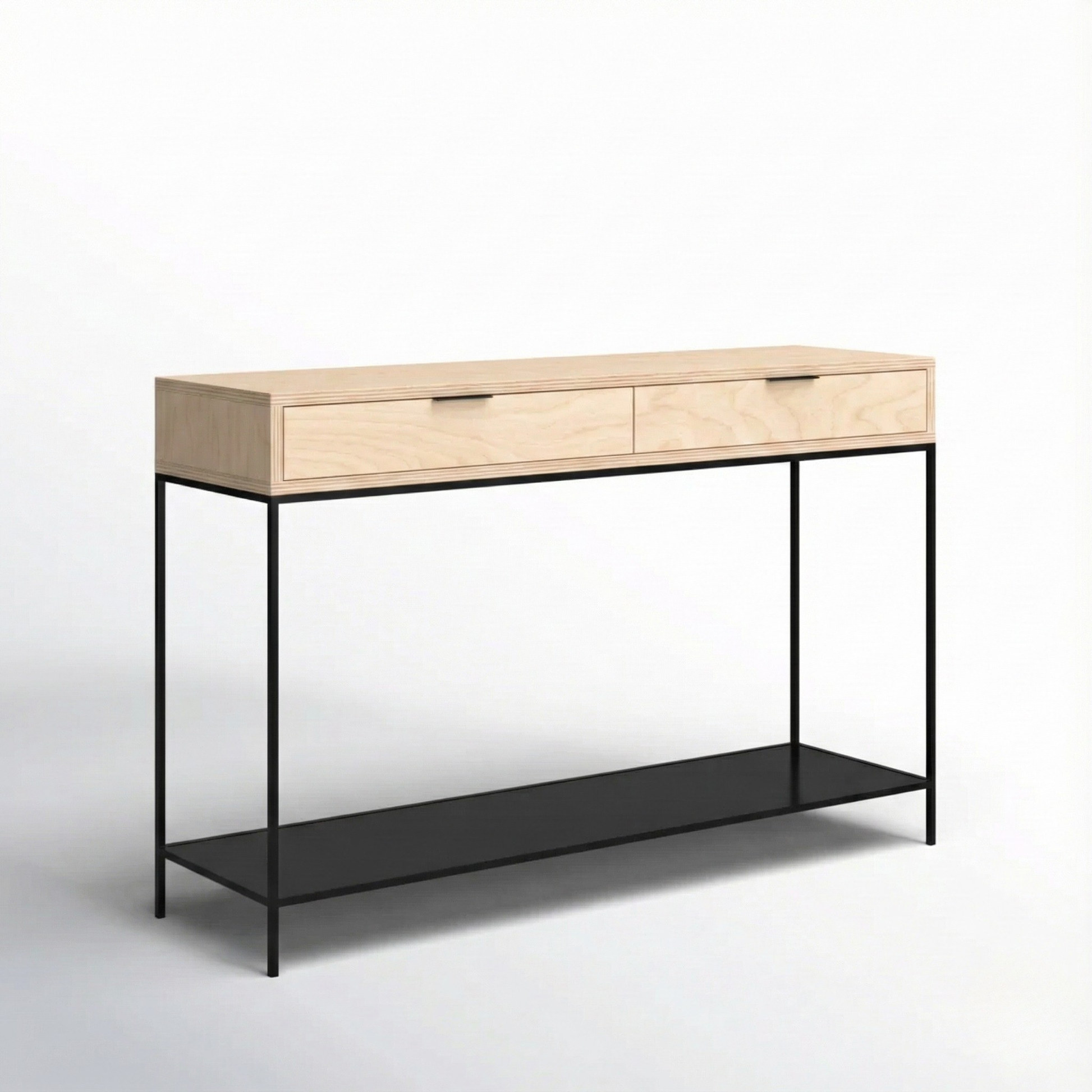 mueble Kallfu arrimo moderno de abedul y acero negro mate, vista frontal
