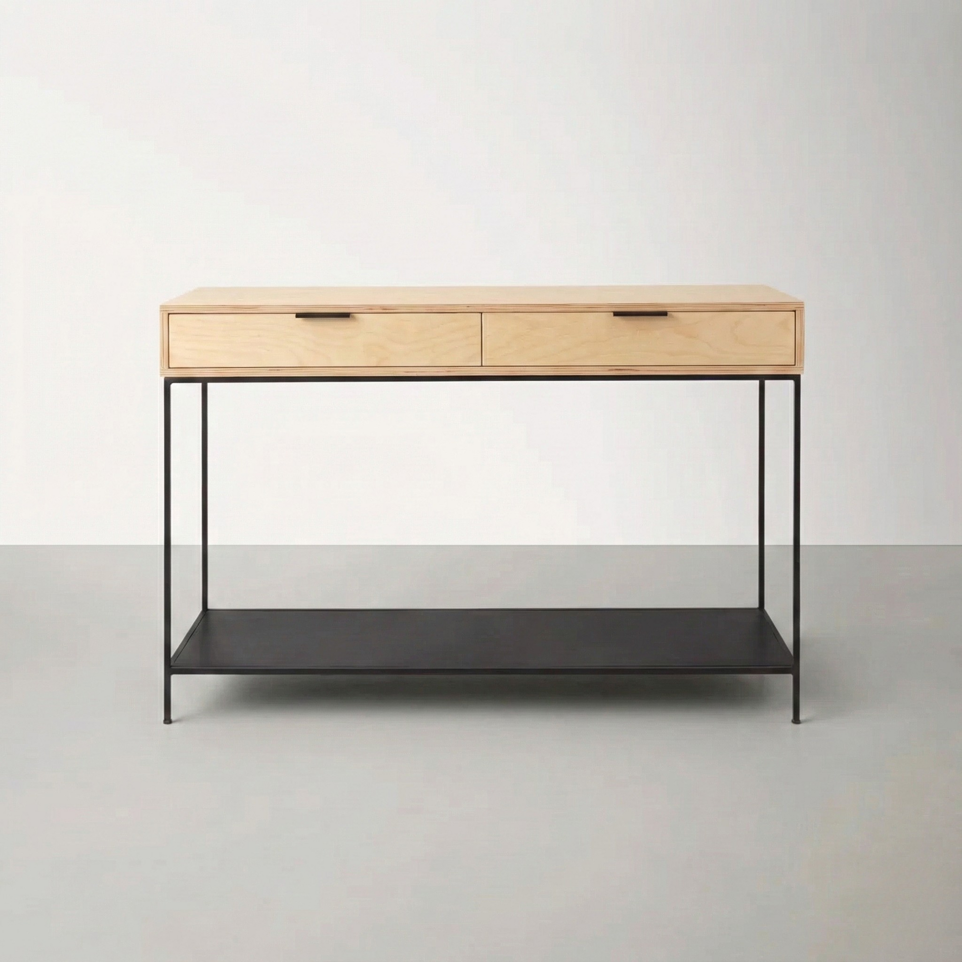 arrimo de madera Kallfu línea MIMA con estructura de acero electropintado negro mate