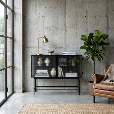 Aparador Mononivel Scanalato Glass Black