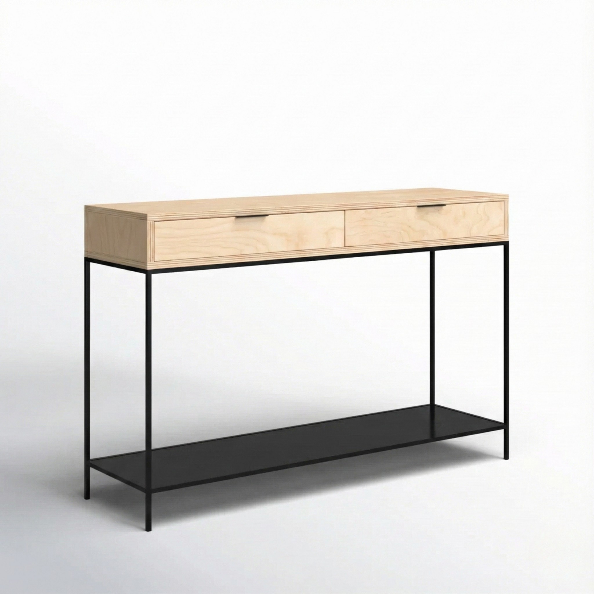 mueble Kallfu consola minimalista de abedul y acero electropintado negro mate
