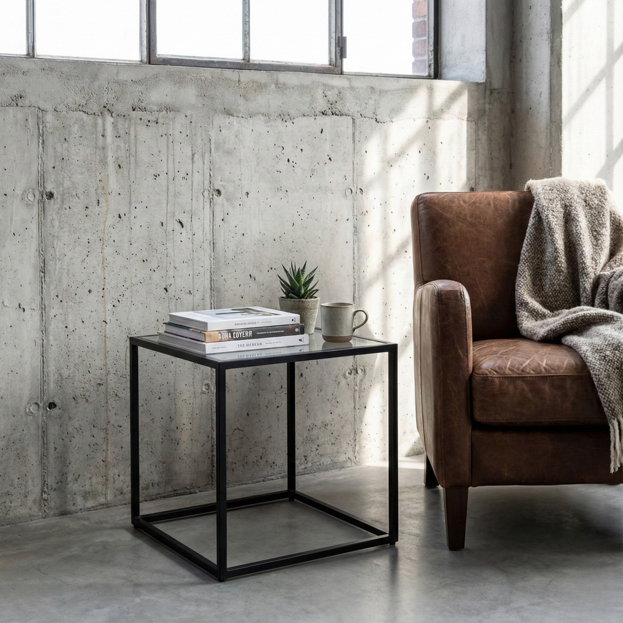 Mesa Lateral CUBO GLASS — Kallfu.cl