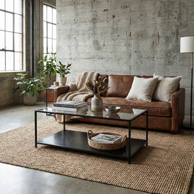 Mesa de centro Rectangular NEGRA dos niveles METAL GLASS