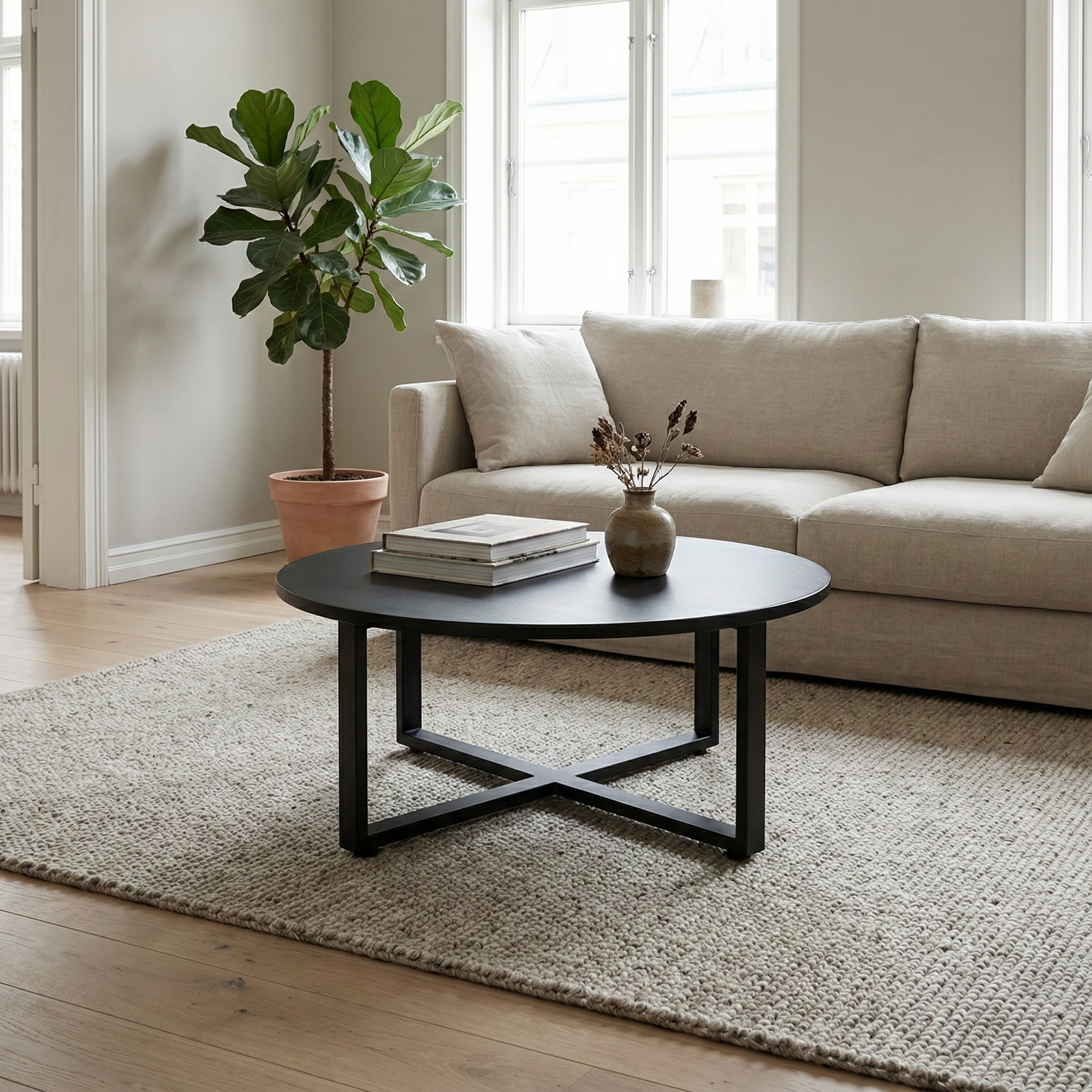 Mesa de centro redonda cruz 90 BLACK — Kallfu.cl