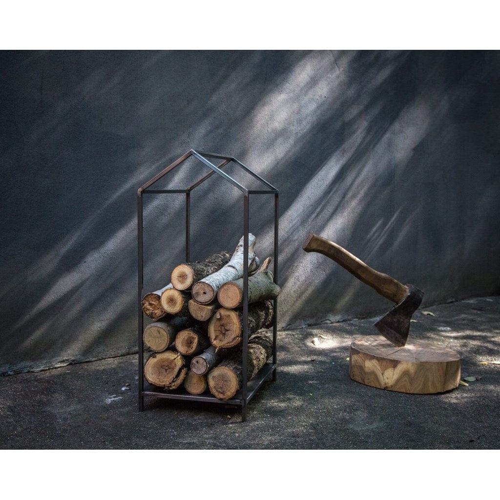 Leñero Cabaña Kallfü metal negro 63 cm — vista 3/4