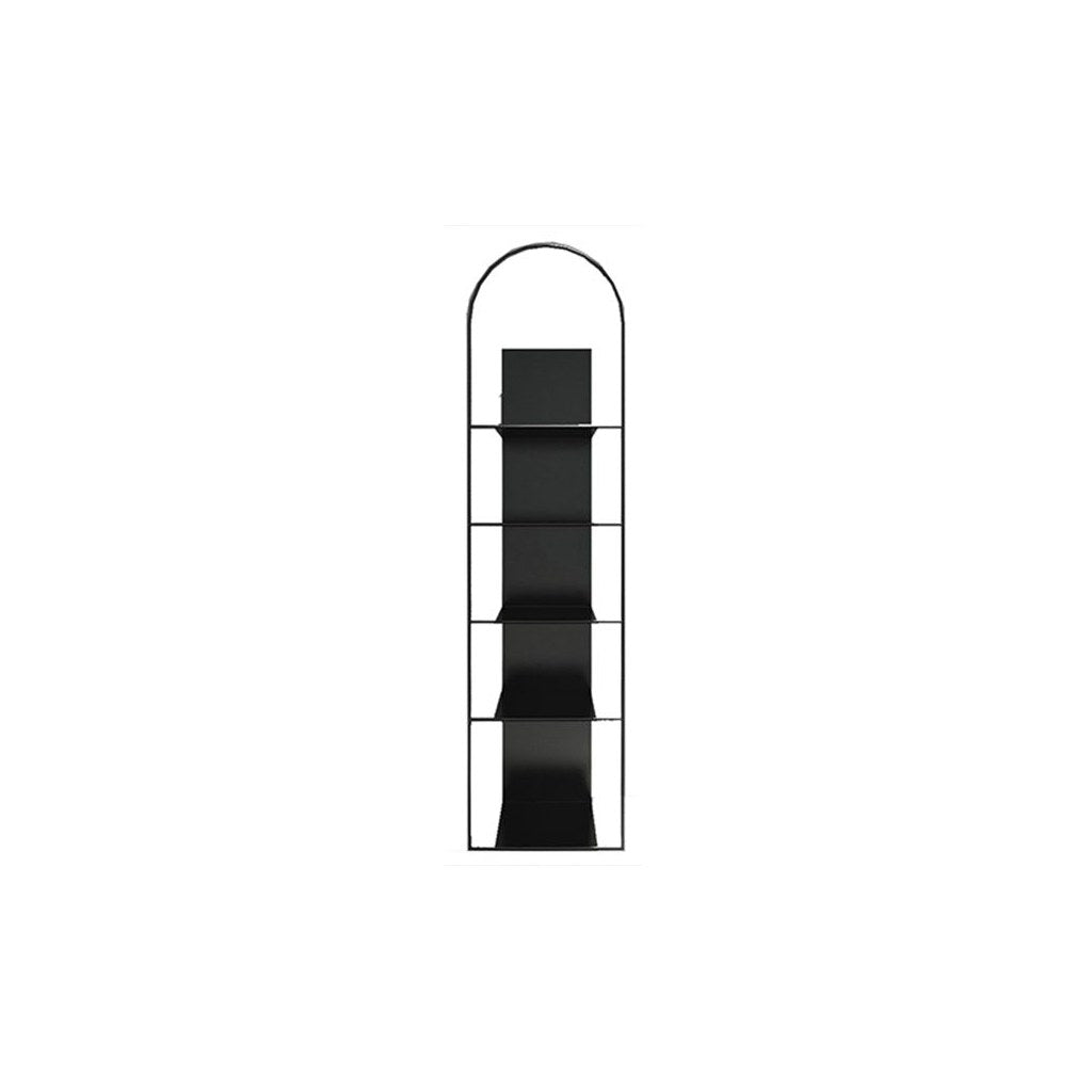 Librero Arco Kallfü metal negro, 42x30x165 cm con top arqueado — vista 3/4