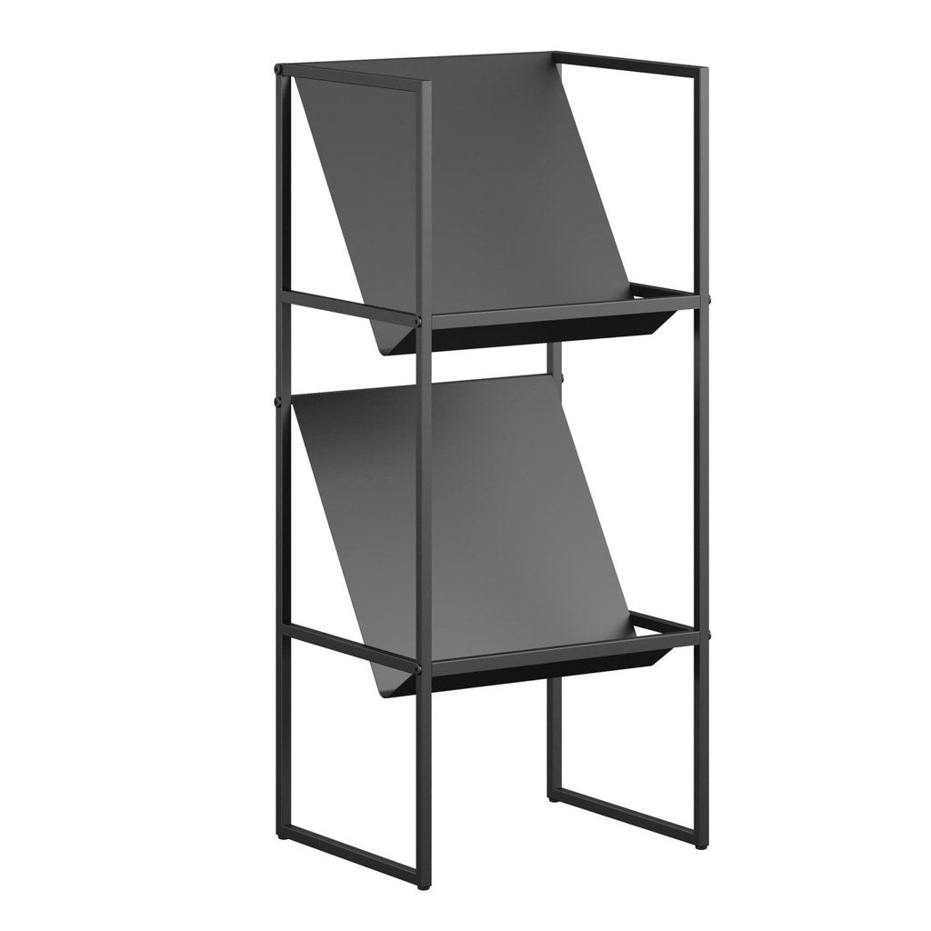 Porta Vinilos Helix Kallfü metal negro, 2 niveles 35x29x82 cm — vista 3/4