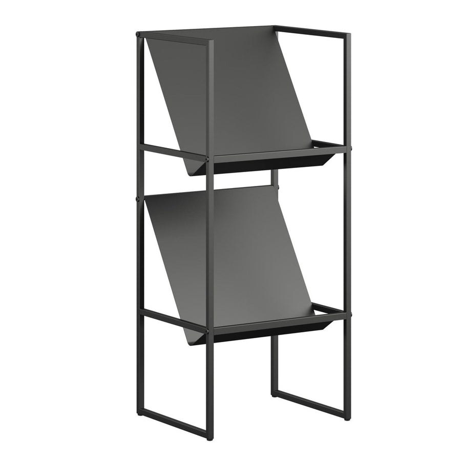 Porta Vinilos Helix Kallfü metal negro, 2 niveles 35x29x82 cm — vista 3/4