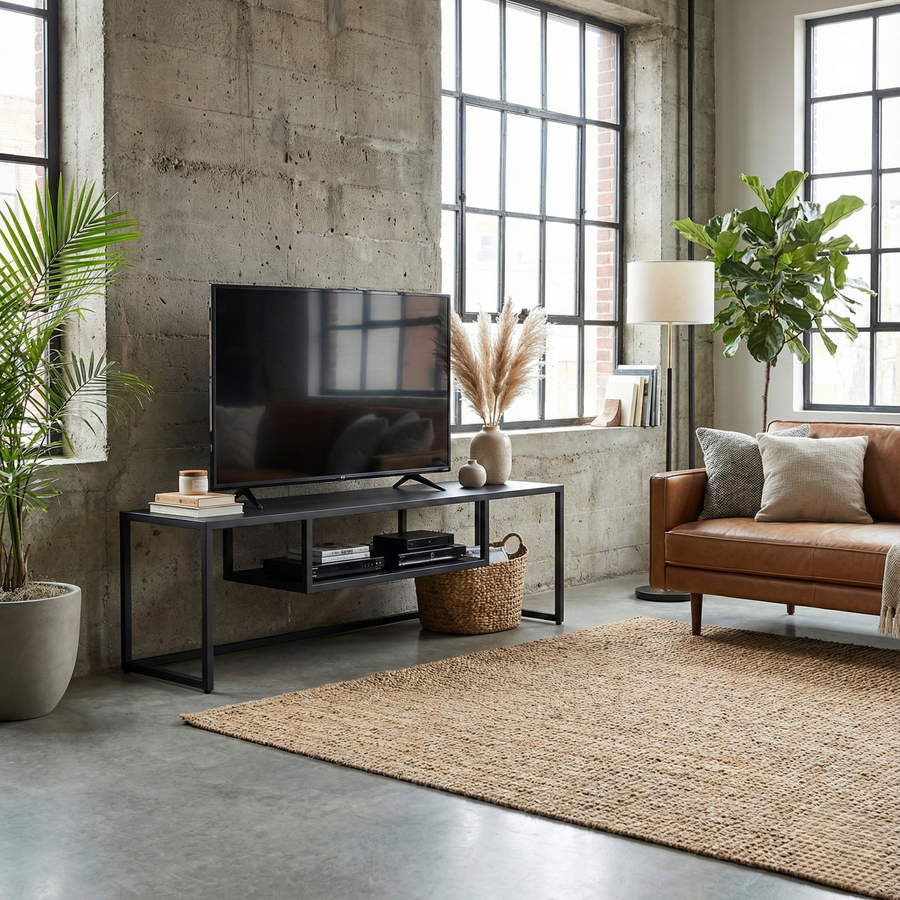 Rack TV con repisa colgante Metal Black — Kallfu.cl